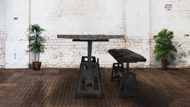 Industrial Dining Table - Cast Iron Base - Adjustable Height - Steel Top - Knox Deco - Tables