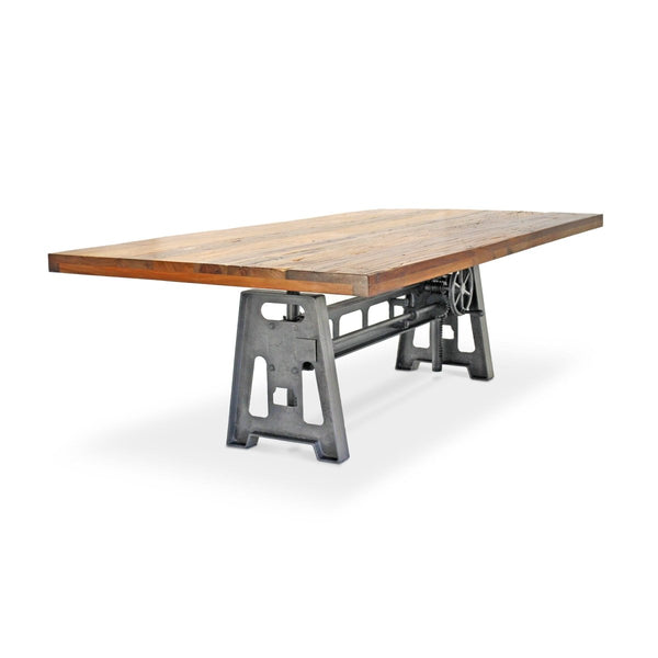 Industrial Dining Table - Iron Base - Adjustable Height - 8ft Rustic Natural Top - Knox Deco - Tables