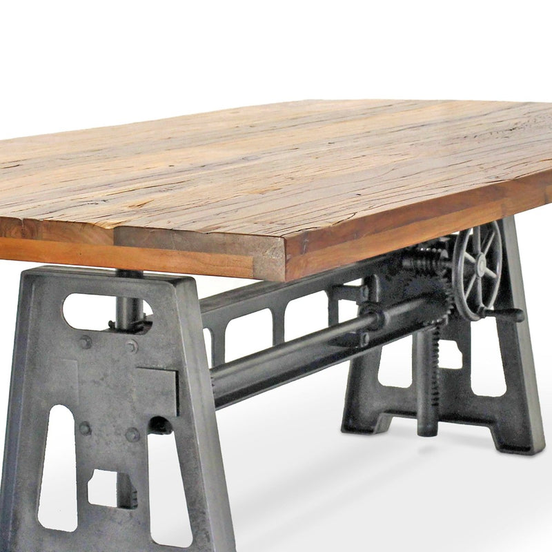 Industrial Dining Table - Iron Base - Adjustable Height - 8ft Rustic Natural Top - Knox Deco - Tables