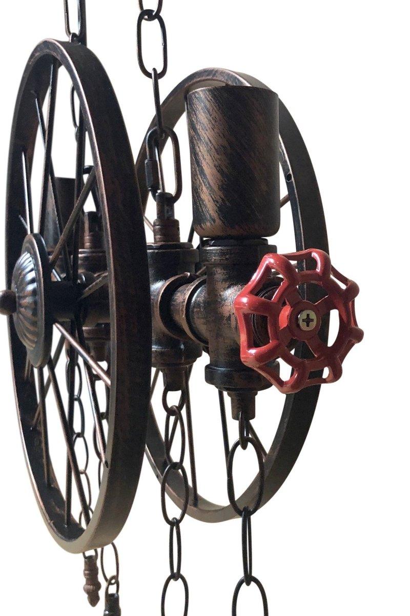 Industrial Pipe Valve Spoked Metal Wheel Pendant Light - Steampunk - Knox Deco - Lighting