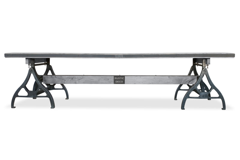 Industrial Sawhorse Conference Table - Iron Base - Wood Beam - Gray - Knox Deco - Tables