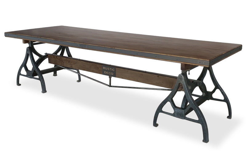 Industrial Sawhorse Conference Table - Iron Base - Wood Beam - Ebony - Knox Deco - Tables