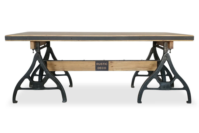 Industrial Sawhorse Dining Table - Cast Iron Base - Wood Beam - Natural - Knox Deco - Tables