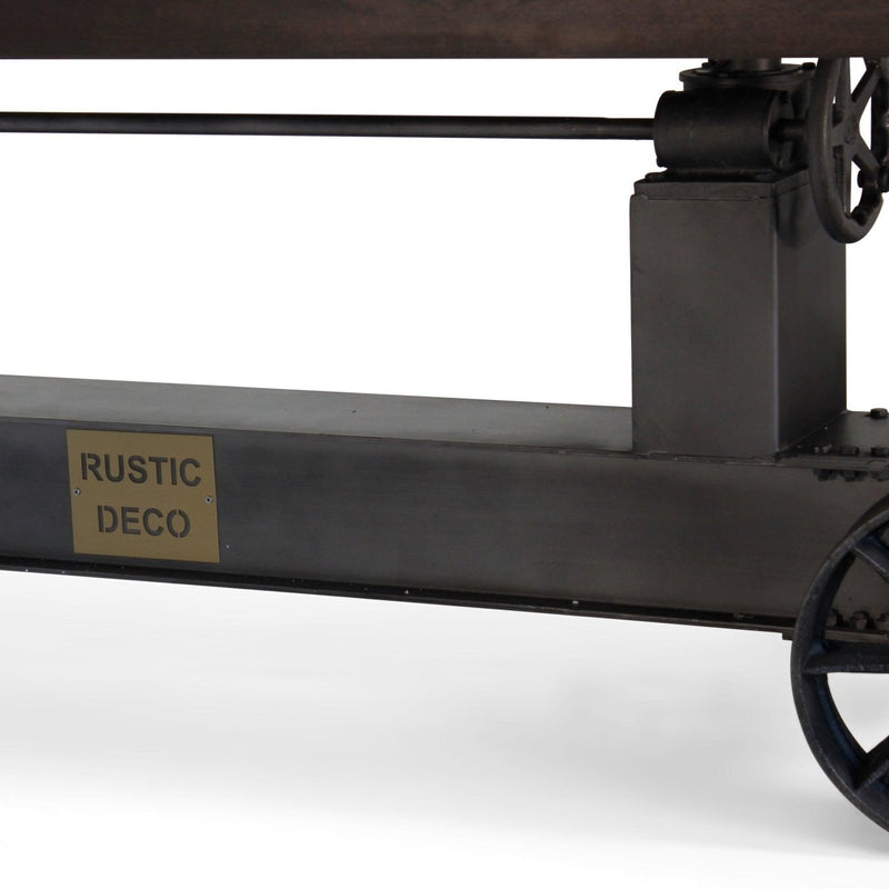 Industrial Trolley Adjustable Communal Dining Table - Iron Wheels - Ebony 120" - Knox Deco - Tables