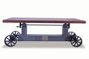 Industrial Trolley Dining Table - Iron Wheels - Adjustable Crank - Provincial Top - Knox Deco - Tables