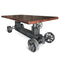 Industrial Trolley Dining Table - Iron Wheels Adjustable Height - Mahogany Top - Knox Deco - Tables