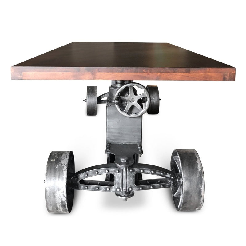 Industrial Trolley Dining Table - Iron Wheels Adjustable Height - Walnut - Knox Deco - Tables