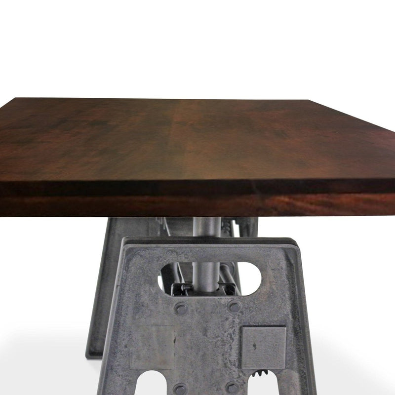 Industrial Writing Table Desk - Adjustable Height Iron Base - Dark Walnut Top - Knox Deco - Desks