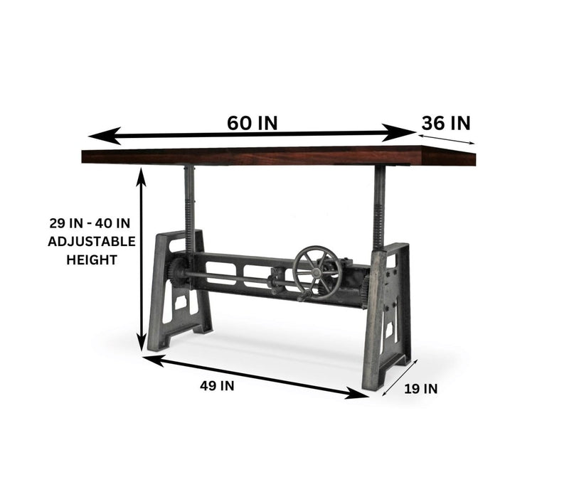 Industrial Writing Table Desk - Adjustable Height Iron Base - Dark Walnut Top - Knox Deco - Desks