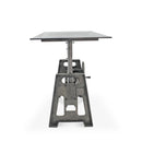 Industrial Writing Table Desk - Adjustable Height Iron Base - Glass Top - Knox Deco - Desks