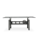 Industrial Writing Table Desk - Adjustable Height Iron Base - Glass Top - Knox Deco - Desks