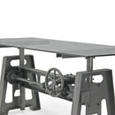 Industrial Writing Table Desk - Adjustable Height Iron Base - Glass Top - Knox Deco - Desks