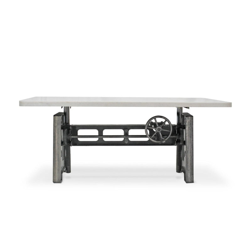 Industrial Writing Table Desk - Adjustable Height Iron Base - Marble Top - Knox Deco - Desks