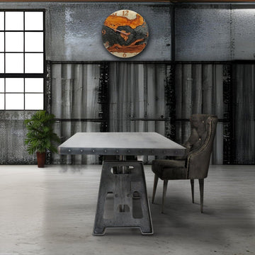 Industrial Writing Table Desk - Adjustable Height Iron Base - Steel Top - Knox Deco - Desks