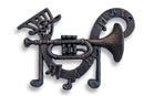Jazz Trumpet Playing Musical Notes Wall Hanger - Cast Iron Metal Hooks - Knox Deco - Decor