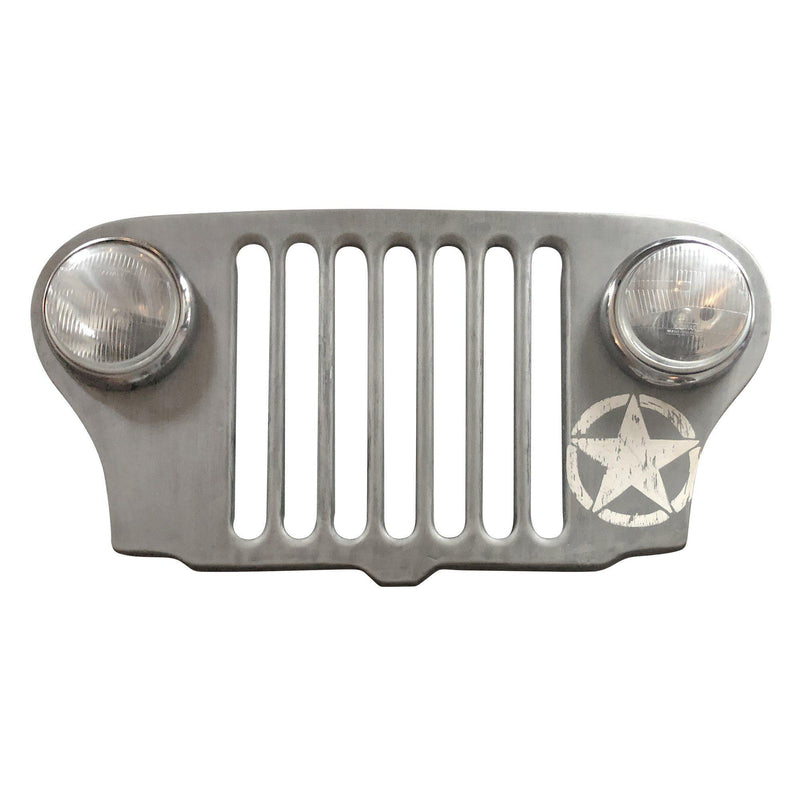 Jeep Grille Lighted Wall Art Willys Army Headlights - WWII Silver - Knox Deco - Decor