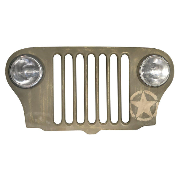 Jeep Grille Lighted Wall Art Willys Headlights - WWII Army Green - Knox Deco - Decor