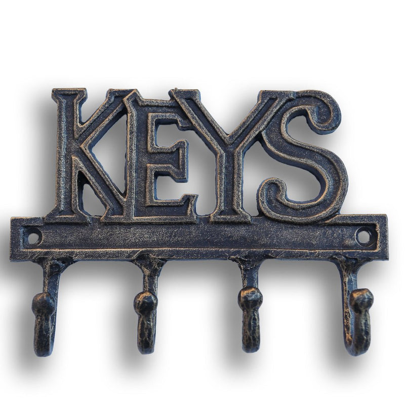 KEYS Entryway Wall Hanger - Cast Iron Metal - Key Organizer - 4 Hooks - Knox Deco - Decor