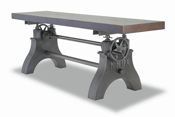KNOX Adjustable Bench Dining to Bar Height - Industrial Iron Crank - Ebony Top Coffee Table Rustic Deco