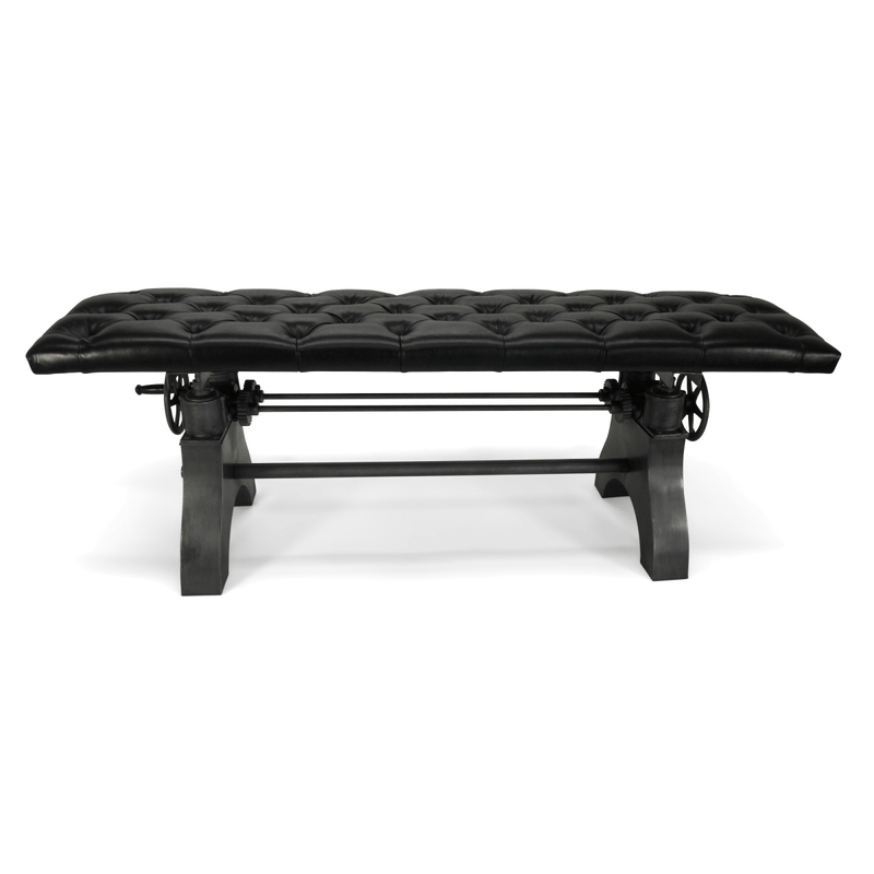 KNOX Adjustable Bench Dining to Bar Height - Iron Crank - Black Leather Seat - Knox Deco - Seating