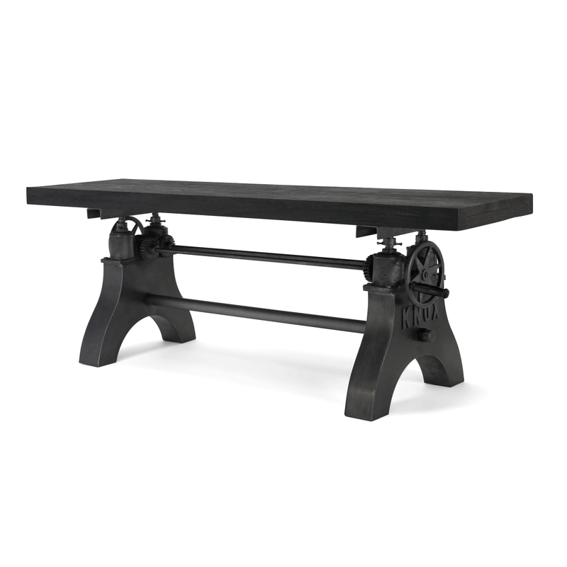 KNOX Adjustable Bench Dining to Bar Height - Iron Crank - Rustic Ebony Seat - Knox Deco - Seating