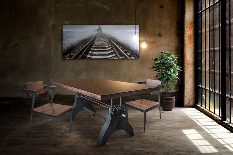 KNOX Adjustable Dining Table - Iron Crank Industrial Base - Ebony Top - Knox Deco - Tables