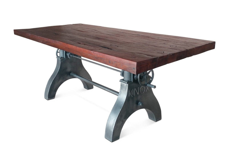 KNOX Adjustable Height Dining Table - Cast Iron Base - Rustic Mahogany - Knox Deco - Tables