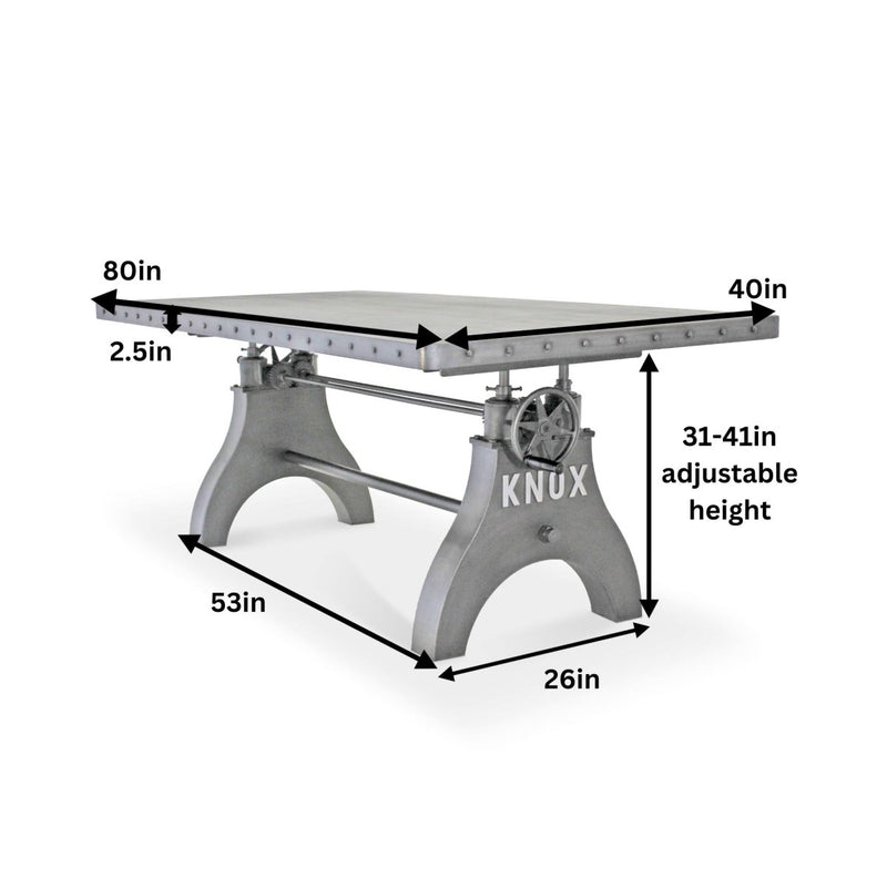 KNOX Adjustable Height Dining Table - Cast Iron Crank Base - Steel Top - Knox Deco - Tables