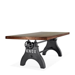 KNOX Adjustable Height Dining Table - Cast Iron Crank Base - Walnut Top - Knox Deco - Tables