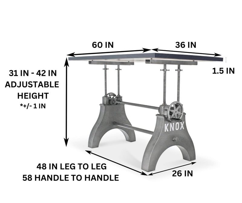 KNOX Adjustable Writing Table Desk - Embossed Cast Iron Base - Pewter Gray - Knox Deco - Desk