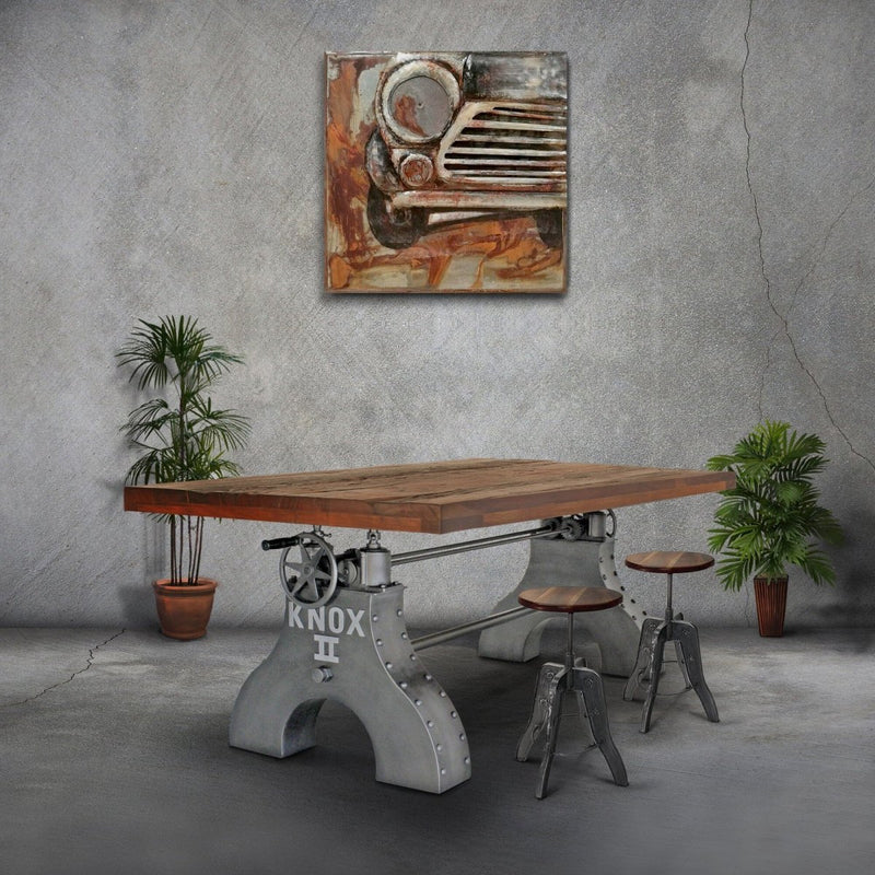 KNOX II Adjustable Dining Table - Embossed Cast Iron Base - Rustic Walnut - Knox Deco - Dining Table