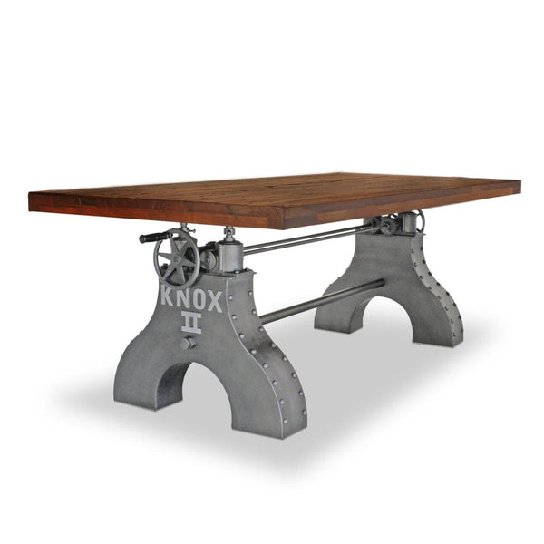 KNOX II Adjustable Dining Table - Embossed Cast Iron Base - Rustic Walnut - Knox Deco - Dining Table