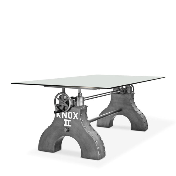 KNOX II Adjustable Dining Table - Industrial Iron Base - Elegant Glass Top - Knox Deco - Dining Table