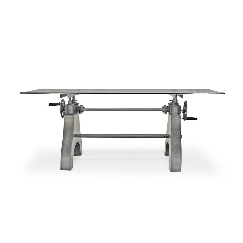 KNOX Industrial Writing Table Desk - Adjustable Height Iron Base - Glass Top - Knox Deco - Desks