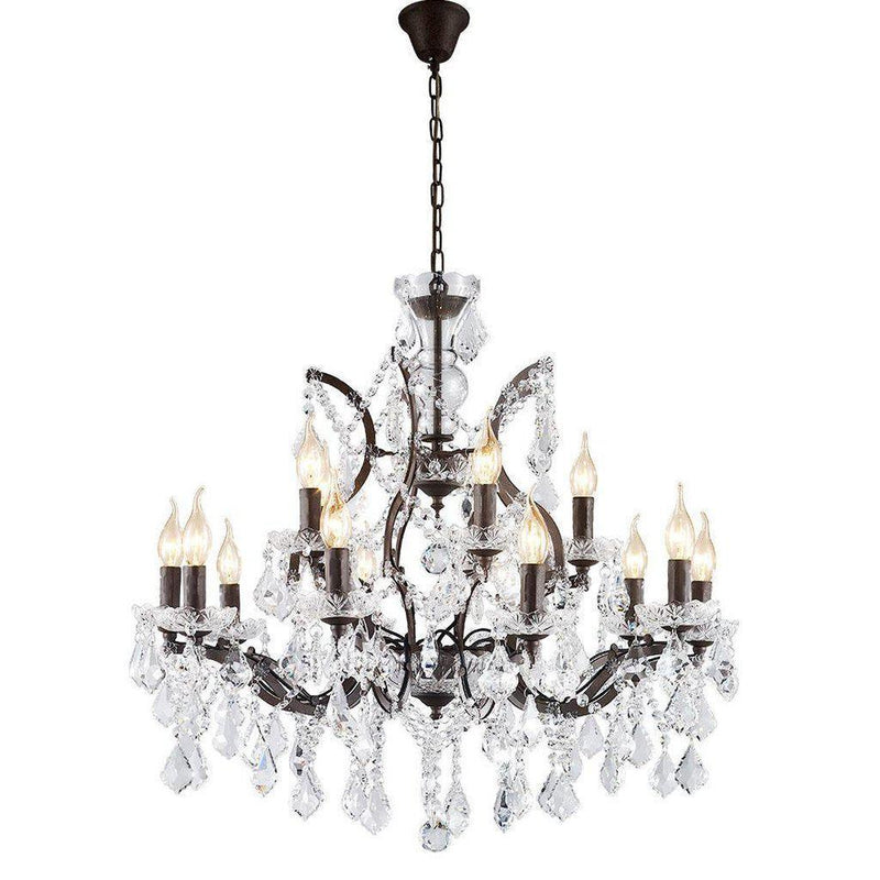 Large 14-Light Classic Crystal and Distressed Iron Chandelier 26" - Knox Deco - Lighting