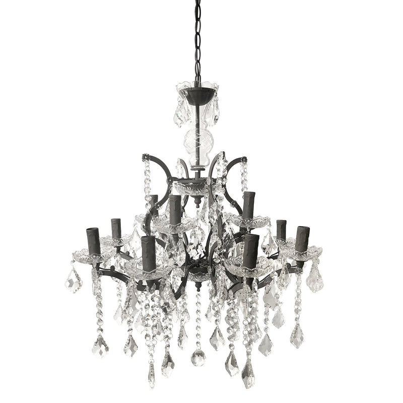 Large 14-Light Classic Crystal and Distressed Iron Chandelier 26" - Knox Deco - Lighting
