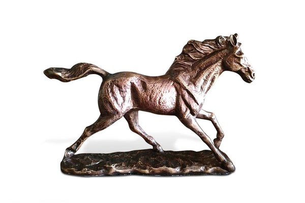 Large Galloping Horse Figurine - Metal Stallion Statue - Bronze Finish - Knox Deco - Decor