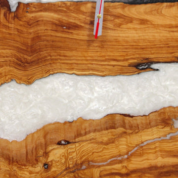 Large White Gray Resin Epoxy Wall Clock Live Edge Olive Wood 32 Inches - Knox Deco - Wall Clock