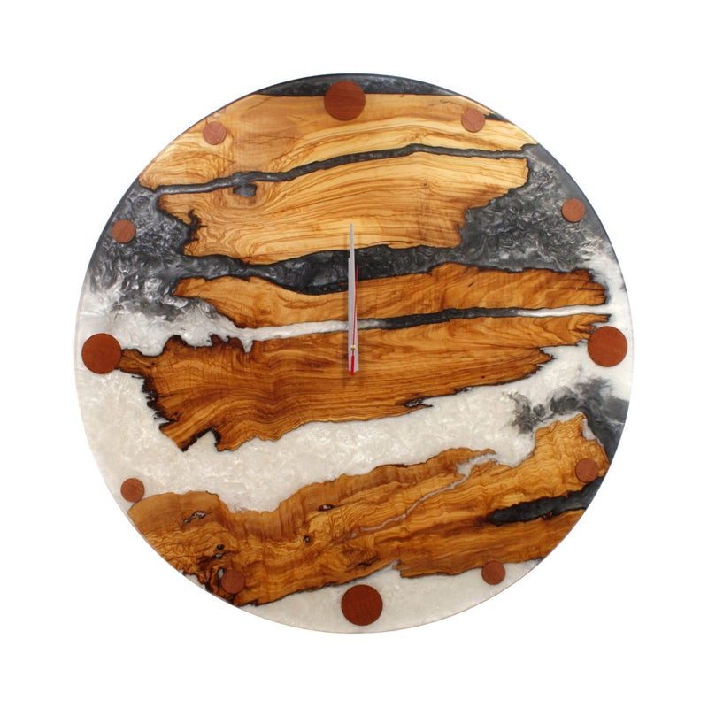 Large White Gray Resin Epoxy Wall Clock Live Edge Olive Wood 32 Inches - Knox Deco - Wall Clock