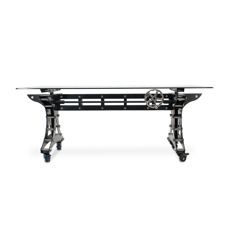Longeron Dining Table Desk - Adjustable Height - Nickel - Casters - Glass Top - Knox Deco - Tables