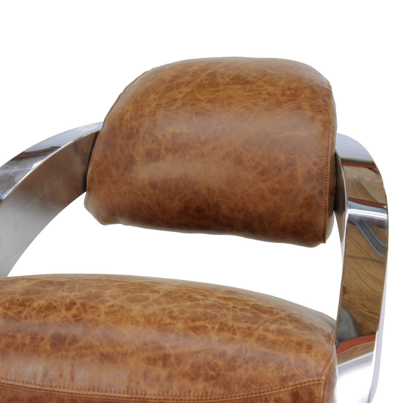 Modern Aviator Leisure Chair - Polished Chrome - Genuine Distress Leather - Knox Deco - Seating