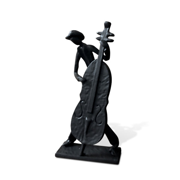 Jazz Cowboy Musician Playing Cello Sculpture Cast Iron - Knox Deco - Decor