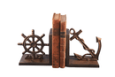 Nautical Anchor & Ship's Wheel Bookends - Cast Iron Metal Sculpture - Knox Deco - Bookends