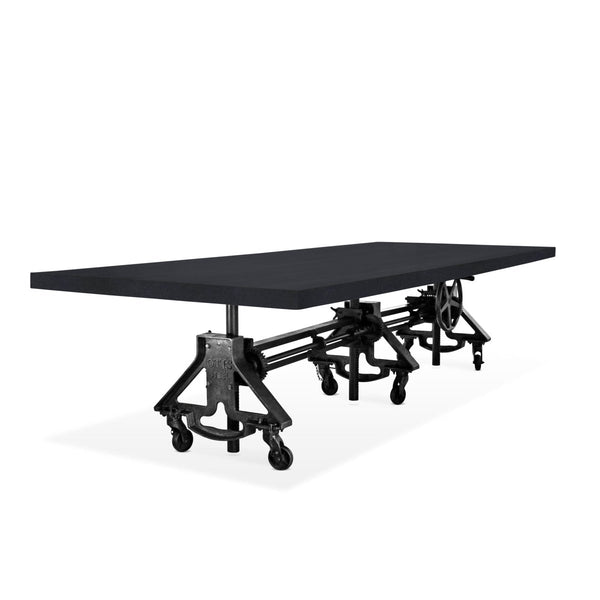 Otis Steel Communal Table - Adjustable Height - Iron Crank - Casters - Ebony - Knox Deco - Tables