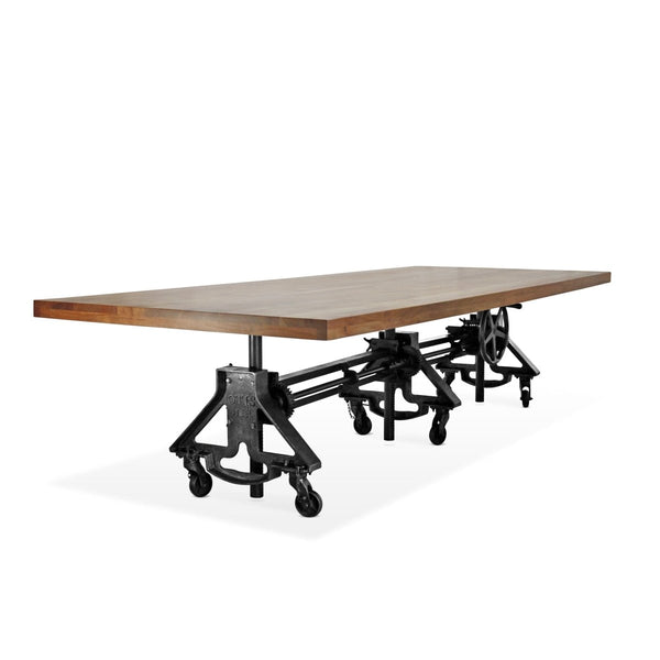 Otis Steel Communal Table - Adjustable - Iron Base - Casters - Natural Top - Knox Deco - Tables