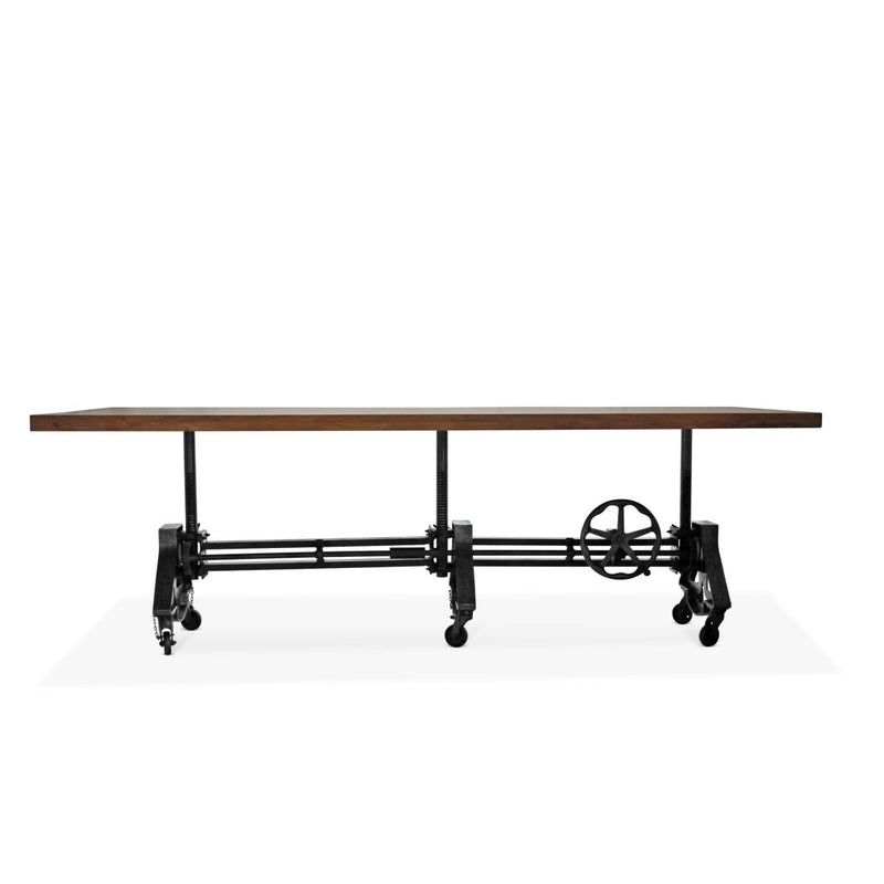 Otis Steel Communal Table - Adjustable - Iron Base - Casters - Natural Top - Knox Deco - Tables