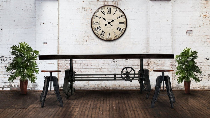Otis Steel Dining Table - Adjustable Height - Iron Base - Casters - Ebony - Knox Deco - Tables