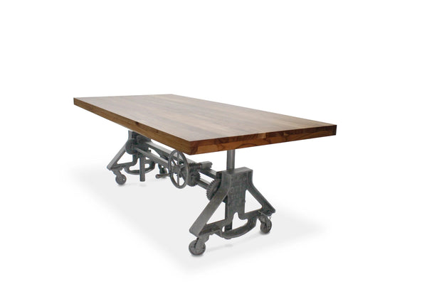 Otis Steel Dining Table - Adjustable Height - Iron Base - Casters - Natural - Knox Deco - Tables