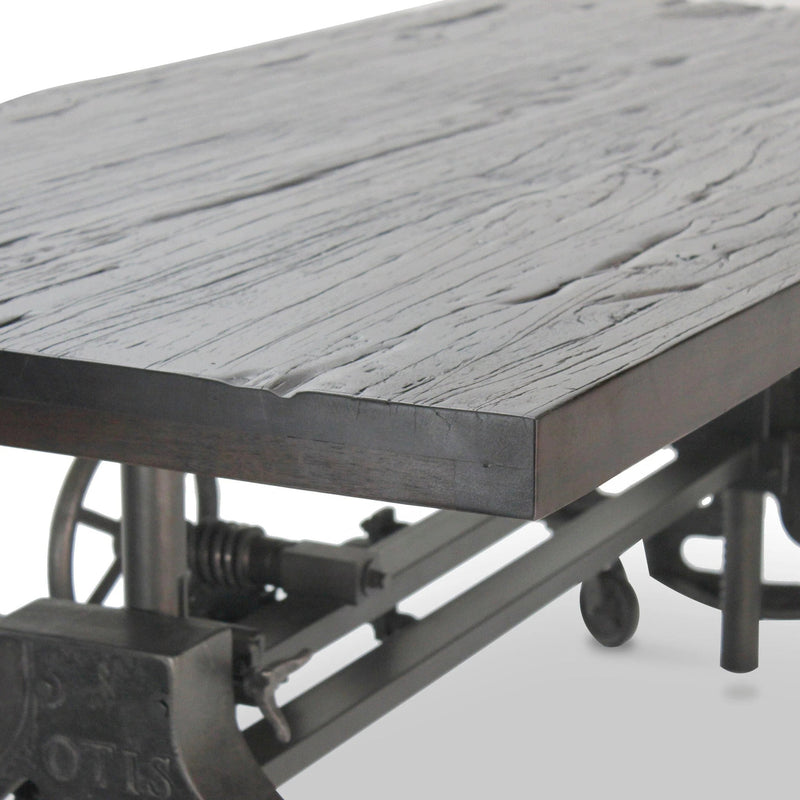 Otis Steel Dining Table - Adjustable Height - Iron Base - Casters - Rustic Ebony - Knox Deco - Tables