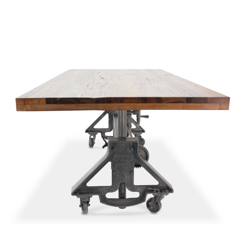 Otis Steel Dining Table - Adjustable Height - Iron Base - Casters - Rustic Natural - Knox Deco - Tables